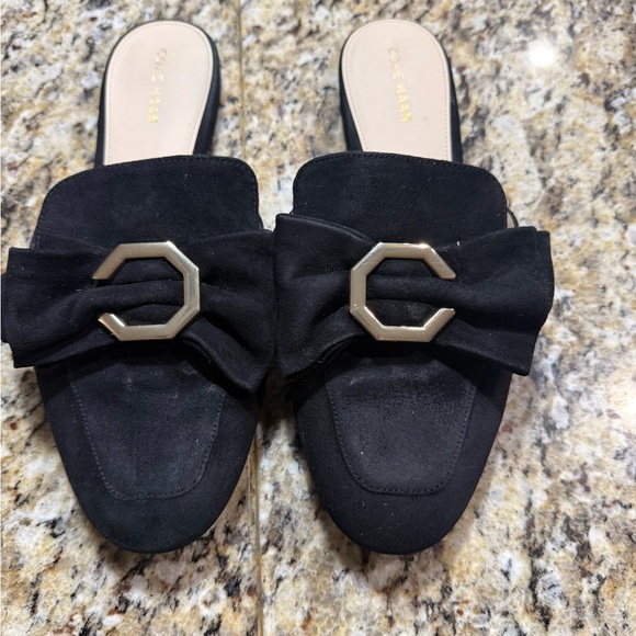 Cole Haan Leela Suede Loafer Mule w/ Bow & Signature C-Buckle - Black - Picture 1 of 3